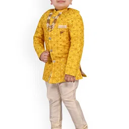 BAESD Boys Self-Design Sequinned Band Collar Sherwani Set image 5