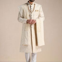 Manyavar Self Design Full Sleeve Sherwani Churidar Set-picture-7