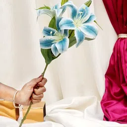 satyam kraft 3 Head Lily Artificial Flowers Sticks for Home Decoration and Craft Blue Lily Artificial Flower image 2
