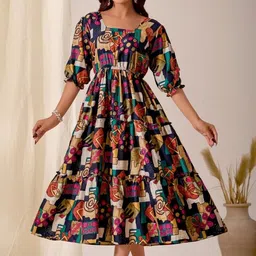 shivadream Women Fit and Flare Black Below Knee Dress-picture-47