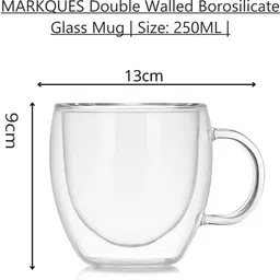 markques Pack of 1 Borosilicate Glass Double Wall Glass Mug image 4