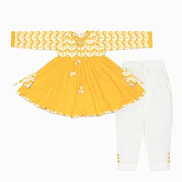 STORY TAILOR Girls Yellow Angrakha Pure Cotton Kurta with Salwar-image-13