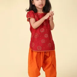 Fabindia Girls Ethnic Motifs Printed Cotton Silk Regular Straight Kurta with Salwar-picture-14