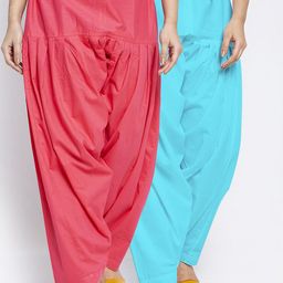 GRACIT Pack of 2 Women Turquoise Blue & Fuchsia Pink Solid Cotton Salwar-picture-14