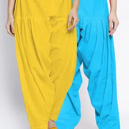 GRACIT Pack of 2 Women Yellow & Turquoise Blue Solid Cotton Salwar-image-44