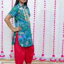 M'andy Girls Floral Printed Regular Pure Cotton Kurta with Salwar image 2