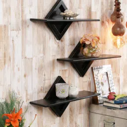 Set of 3 Engineered Wood Floating Wall Shelf in Black Colour by Home Sparkle-image-38