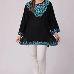 vaamii Casual Regular Sleeves Embroidered Women Black Top image 3
