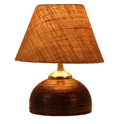 foziq Unica Brown Natural Fiber Shade Night Lamp With Teracotta Base image 3