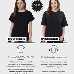 bewakoof Oversized Women Graphic Print Round Neck Pure Cotton White T-Shirt image 3