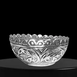 denique Silver Plated Dessert Bowl Nakshi Embossed Leaf Designs Katori Silver Plated Puja Bowl-picture-27