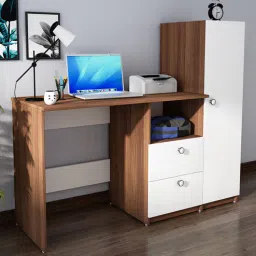 woodbuzz Derrick Writing Table In Walnut & Frosty White Finish-picture-19