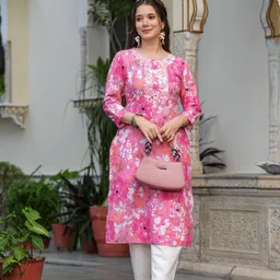 kjfab Women Printed Pure Cotton Straight Kurta image 3