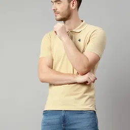 cantabil Men Solid Polo Neck Cotton Blend Beige T-Shirt-picture-11