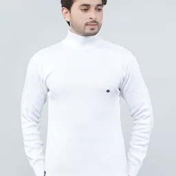 feverfew Men Solid High Neck White Sweater-picture-14