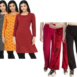 Pack of 6 Women Printed Acrylic Blend Straight Kurta-image-51