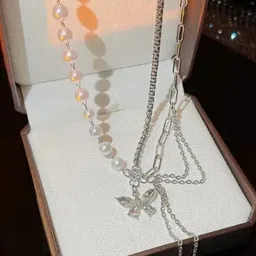 lbtk Perfect for Ethnic Wear, Special Occasions, Parties, and Daily Fashion Pearl, Cubic Zirconia Silver Plated Alloy Necklace-picture-36