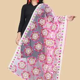dharmee Net Embroidered Multicolor Women Dupatta image 4