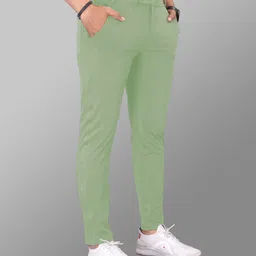 combraided Men Slim Fit Light Green Lycra Blend Trousers image 5
