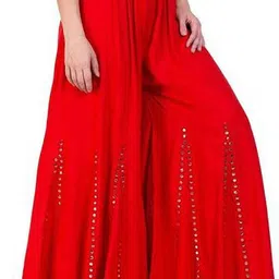 sark production Women Regular Fit Red Viscose Rayon Trousers-picture-13
