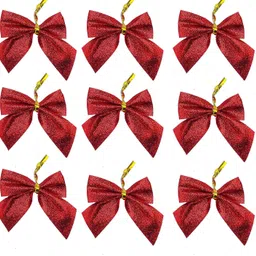 bash n splash 12 Pc Red Glitter Pretty Bow Tree Ornament 6cm Designer Tree Hanging Hanging Ornaments Pack of 12 image 2