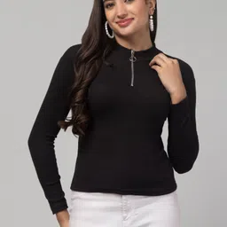 Casual Regular Sleeves Solid Women Black Top-image-70