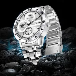 abrexo Chronograph Look Silver Dial Date Working Silver Quartz Watch For Boys Analog Watch - For Men Abx4022-SL SKB image 5