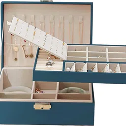 sochep Jewellery Display Box Double Layer Organizer Women PU Leather Storage Case Large Jewelry Holder with Lock Vanity Box-picture-23