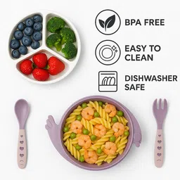 fash n vibe Baby Food Feeding Bowl with Spoon and Fork for Infants and Toddlers - Plastic image 5