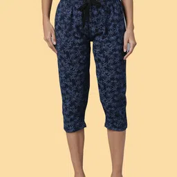 kryptic cotton relaxed fit lounge capri with side pocket Women Blue Capri-picture-12