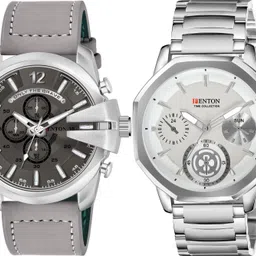 fenton Trendy Chronograph Watch, Stainless Steel Case, Grey Leather Strap-Grey::White Analog Watch - For Men FNW-DSL-17-GREY_FENTON-29 image 1