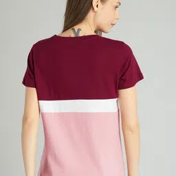 roadster Pack of 2 Women Colorblock Round Neck Pure Cotton Multicolor T-Shirt image 5