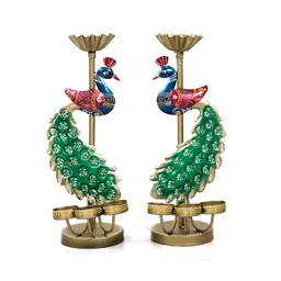 craft tree Metal Handpainted Decorative Peacock Tea Light Set of 2 Showpiece in Multicolor image 4