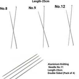 Aluminium Knitting Needle-No.8,9,12, Length -25Cm, & No.11 Double sided Knitting Pin-image-62