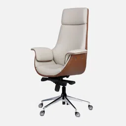 ardasinterior Flow Leatherette High Back Office Chair in Cream and Tan Colour Leatherette Office Adjustable Arm Chair image 3