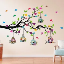 heaven decors 80 cm Tree Branches - Colorful Birdcage - Flower- Sticker ( ideal size - Large ) Self Adhesive Sticker-picture-13