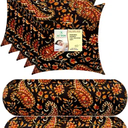 actos Combo Set Of 5 Cushion And 2 Microfibre Floral Bolster Pack of 7-picture-32