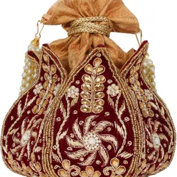 anekaant Women Maroon, Gold Potli image 4