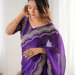 satrani Embellished, Embroidered Bollywood Chiffon Saree-picture-21