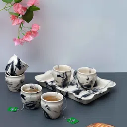 unravel india Vintage Chronical of Italy (Set of 7) Ceramic Tea Kullad & Tray image 1