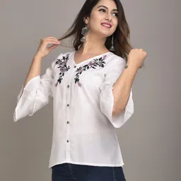 iqraar Casual Regular Sleeves Embroidered Women White Top-picture-24