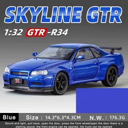 manaki enterprise 1:24 Scale Nissan Skyline GTR-R34 Diecast Models Alloy Diecast Toy Car Model image 4