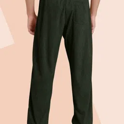 indiclub Men Relaxed Dark Green Corduroy Trousers image 2