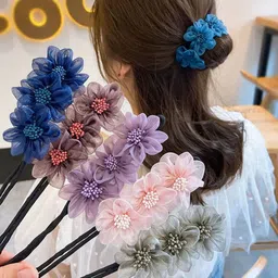 ashkash 1Pcs Elegant Fairy Fabric Flower Hair Bun Maker Hair Accessories for women Bun Clip-picture-26