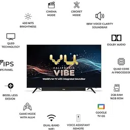 vu 139 cm (55 inch) Ultra HD (4K) LED Smart Google TV with 88 Watts Sound Bar | 2024 Vibe Series | 400 Nits Brightness| 3 Years Warranty image 2
