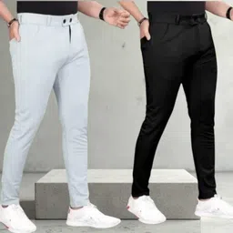 sparkplug Pack of 2 Men Comfort Fit Grey, Black Pure Cotton Trousers-picture-27