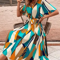 Women A-line Multicolor Midi/Calf Length Dress-image-72
