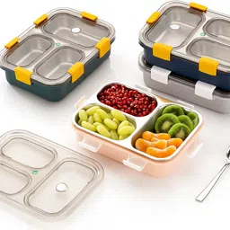 rosefinch Lunch Box 3 Compartment Leak-Proof BPA Free Stainless Steel for School 3 Containers Lunch Box image 3