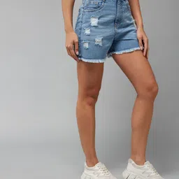 miss chase Solid Women Denim Blue Denim Shorts-picture-14