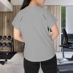 myo2 Women Solid Round Neck Reversible Polyester Grey T-Shirt image 2